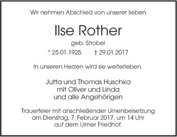 Traueranzeige von Ilse Rother von Südwest Presse