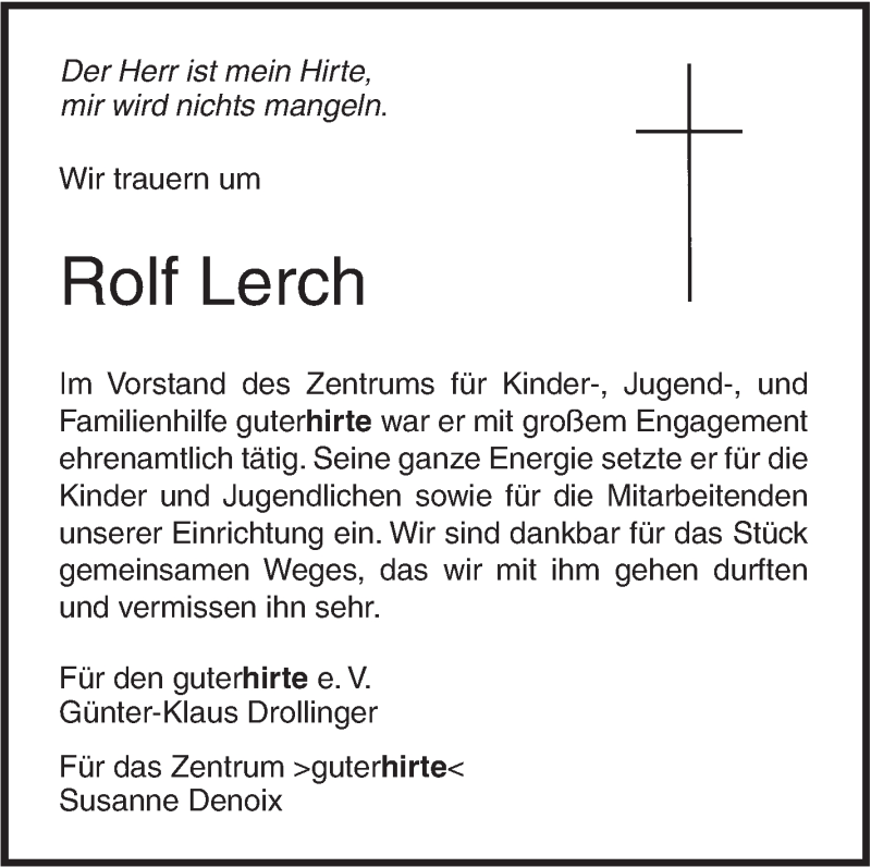  Traueranzeige für Rolf Lerch vom 02.08.2017 aus Südwest Presse
