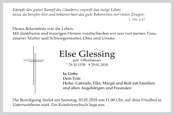 Traueranzeige von Else Glessing von Haller Tagblatt