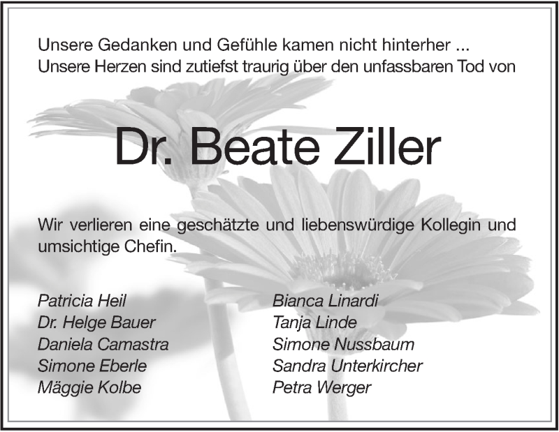  Traueranzeige für Beate Ziller vom 12.10.2018 aus NWZ Neue Württembergische Zeitung