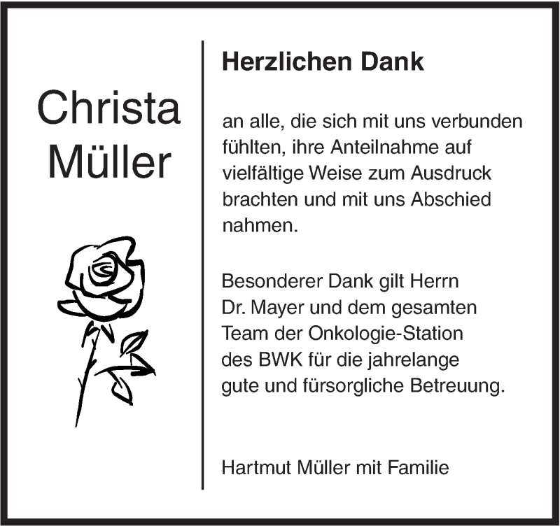  Traueranzeige für Christa Müller vom 08.11.2018 aus SÜDWEST PRESSE Ausgabe Ulm/Neu-Ulm