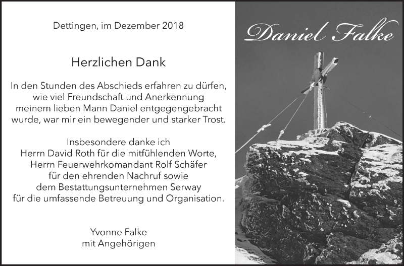  Traueranzeige für Daniel Falke vom 06.12.2018 aus Metzinger-Uracher Volksblatt