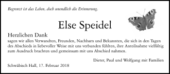 Traueranzeige von Else Speidel von Haller Tagblatt