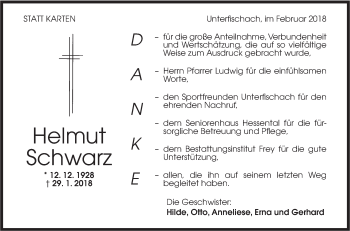 Traueranzeige von Helmut Schwarz von Haller Tagblatt