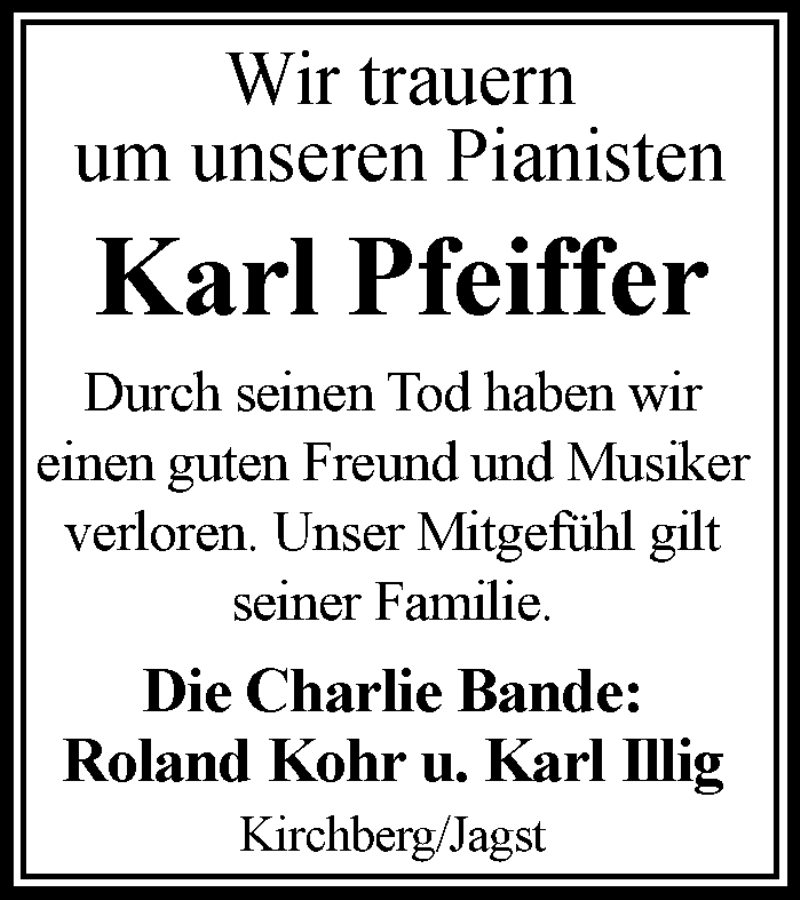  Traueranzeige für Karl Pfeiffer vom 03.02.2018 aus Hohenloher Tagblatt