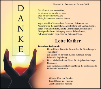 Traueranzeige von Lotte Kather von Hohenzollerische Zeitung