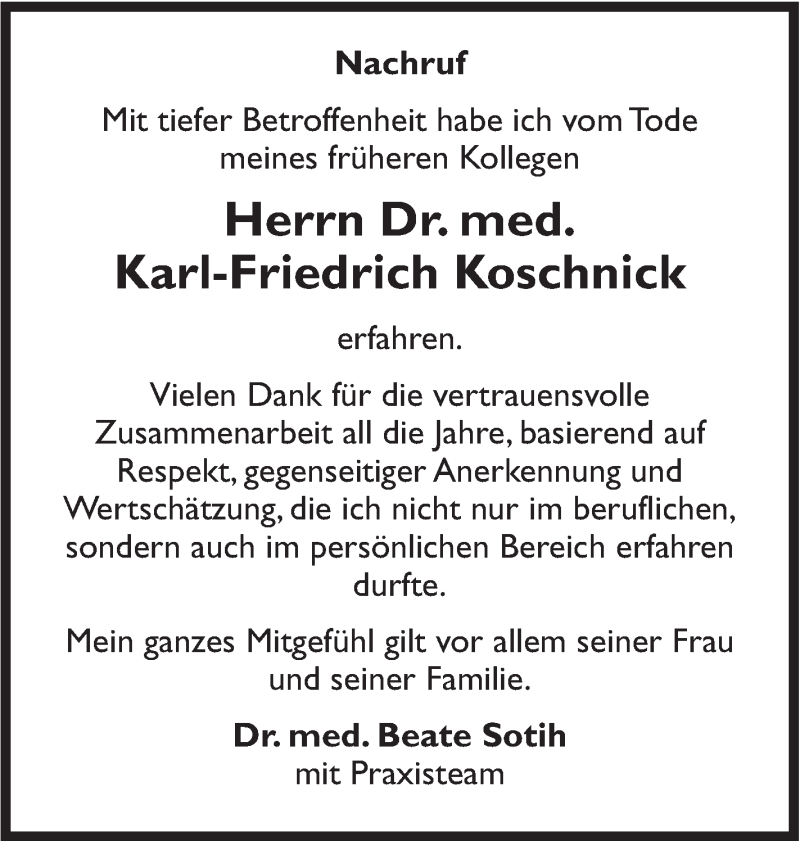  Traueranzeige für Karl-Friedrich Koschnick vom 07.07.2018 aus Hohenzollerische Zeitung