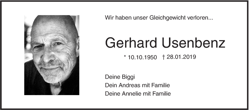  Traueranzeige für Gerhard Usenbenz vom 09.02.2019 aus SÜDWEST PRESSE Ausgabe Ulm/Neu-Ulm