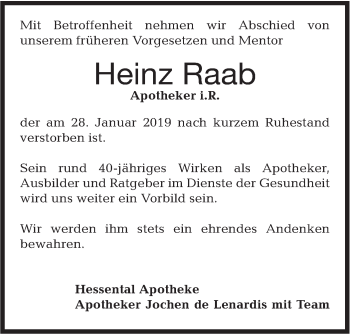 Traueranzeige von Heinz Raab von Haller Tagblatt