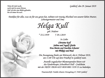 Traueranzeige von Helga Kull von Rundschau Gaildorf