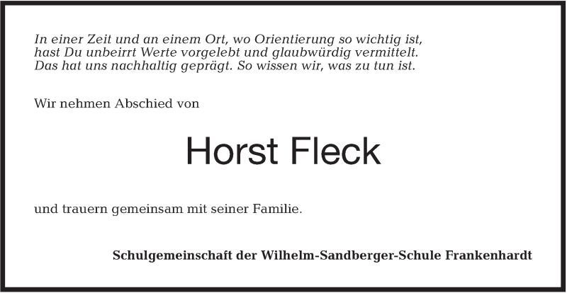  Traueranzeige für Horst Fleck vom 15.02.2019 aus Hohenloher Tagblatt