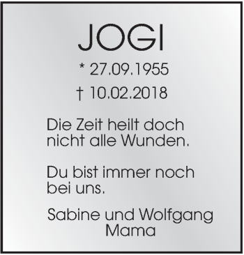 Traueranzeige von Jogi  von SÜDWEST PRESSE Ausgabe Ulm/Neu-Ulm