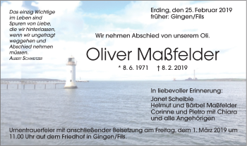 Traueranzeige von Oliver Maßfelder von Geislinger Zeitung