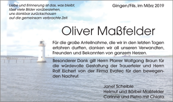 Traueranzeige von Oliver Maßfelder von Geislinger Zeitung