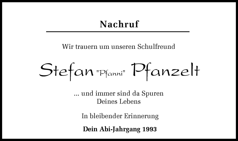 Traueranzeige für Stefan Pfanzelt vom 13.04.2019 aus Hohenzollerische Zeitung