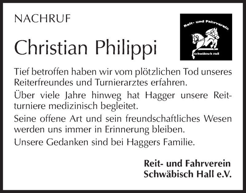  Traueranzeige für Christian Philippi vom 14.09.2019 aus Haller Tagblatt