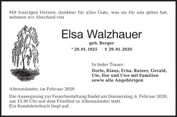 Traueranzeige von Elsa Walzhauser von Hohenloher Tagblatt