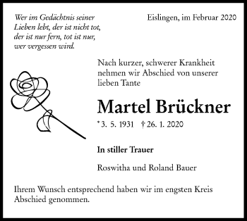 Traueranzeige von Martel Brückner von NWZ Neue Württembergische Zeitung