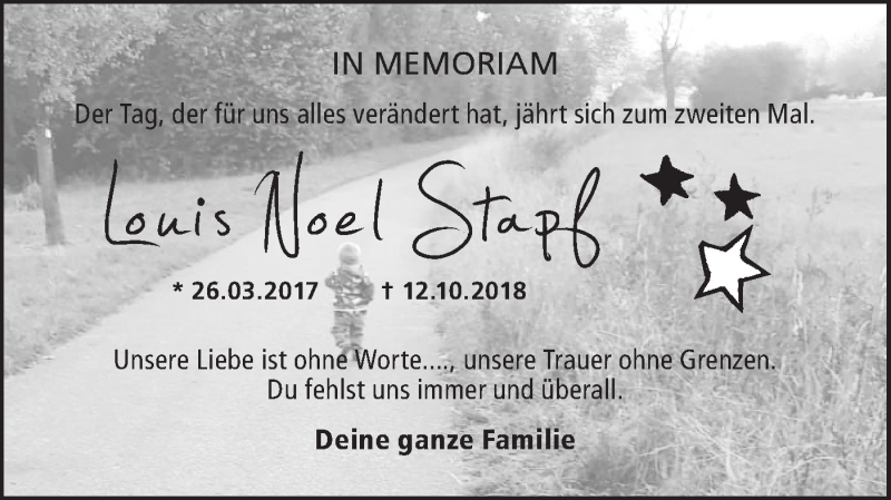  Traueranzeige für Louis Noel Stapf vom 12.10.2020 aus Haller Tagblatt