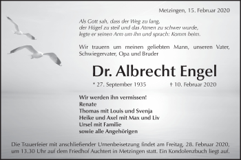 Traueranzeige von Albrecht Engel von Metzinger-Uracher Volksblatt