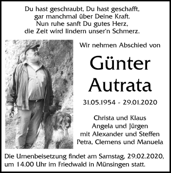 Traueranzeige von Günter Autrata von Alb-Bote/Metzinger-Uracher Volksblatt