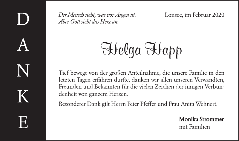  Traueranzeige für Helga Happ vom 29.02.2020 aus Geislinger Zeitung
