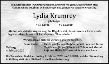 Traueranzeige von Lydia Krumrey von Haller Tagblatt