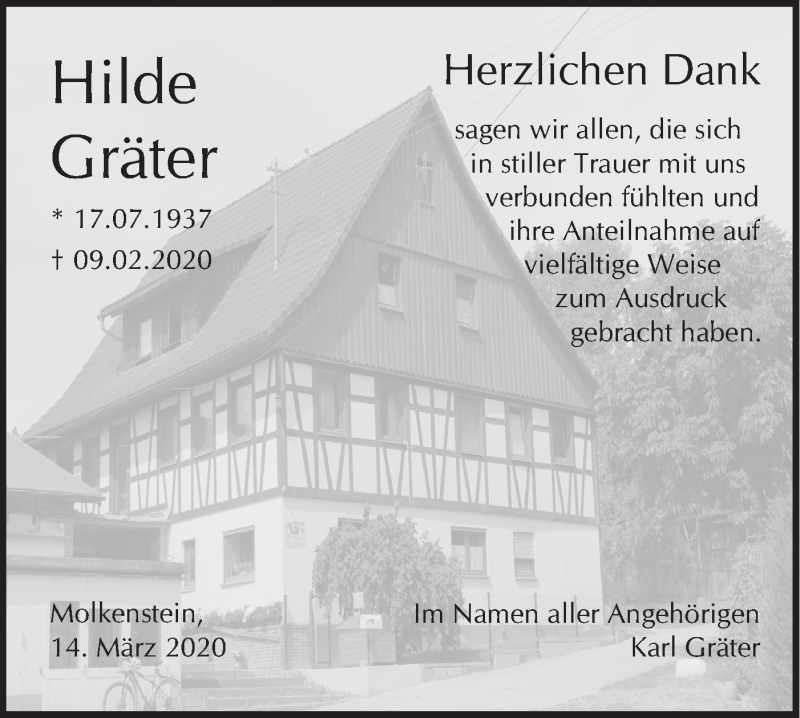  Traueranzeige für Hilde Gräter vom 14.03.2020 aus Haller Tagblatt