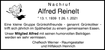 Traueranzeige von Alfred Reinelt von NWZ Neue Württembergische Zeitung