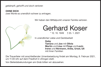 Traueranzeige von Gerhard Koser von NWZ Neue Württembergische Zeitung
