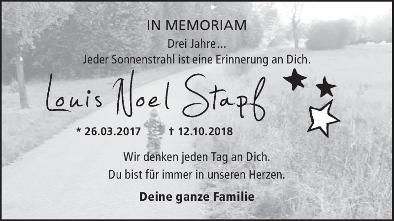  Traueranzeige für Louis Noel Stapf vom 12.10.2021 aus Haller Tagblatt