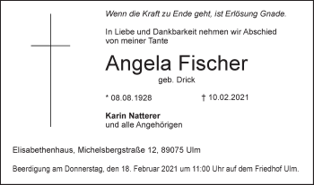 Traueranzeige von Angela Fischer von SÜDWEST PRESSE Ausgabe Ulm/Neu-Ulm