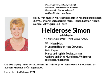 Traueranzeige von Heiderose Simon von Haller Tagblatt