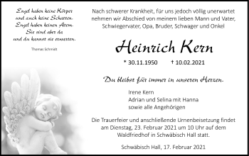 Traueranzeige von Heinrich Kern von Haller Tagblatt