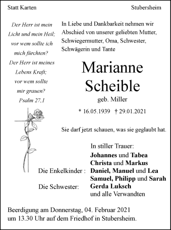 Traueranzeige von Marianne Scheible von Geislinger Zeitung
