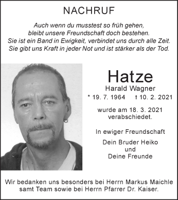 Traueranzeige von Harald Wagner von Südwest Presse Trauer