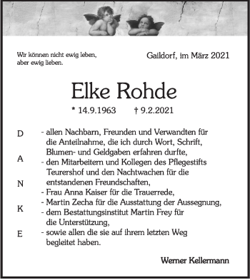 Traueranzeige von Elke Rohde von Rundschau Gaildorf