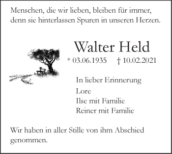 Traueranzeige von Walter Held von SÜDWEST PRESSE Ausgabe Ulm/Neu-Ulm