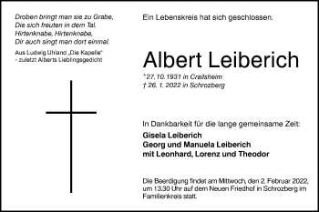 Traueranzeige von Albert Leiberich von Hohenloher Tagblatt