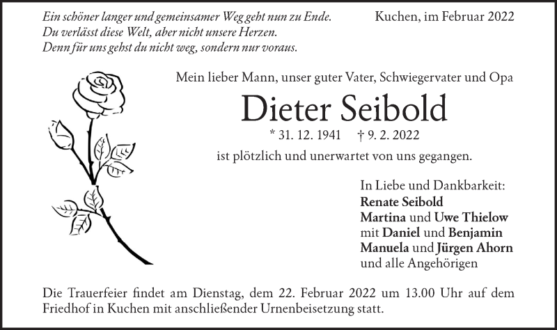  Traueranzeige für Dieter Seibold vom 17.02.2022 aus Geislinger Zeitung