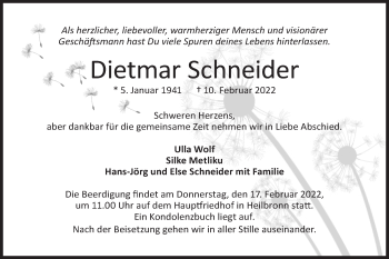 Traueranzeige von Dietmar Schneider von Haller Tagblatt