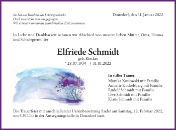Traueranzeige von Elfriede Schmidt von NWZ Neue Württembergische Zeitung