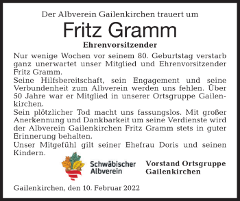 Traueranzeige von Fritz Gramm von Haller Tagblatt