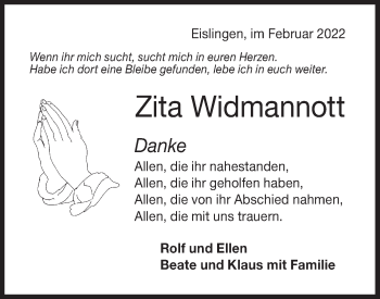 Traueranzeige von Zita Widmannott von NWZ Neue Württembergische Zeitung