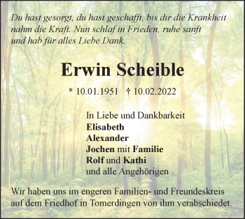 Traueranzeige von Erwin Scheible von SÜDWEST PRESSE Ausgabe Ulm/Neu-Ulm
