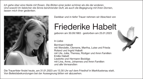 Traueranzeige von Friederike Habelt von Haller Tagblatt