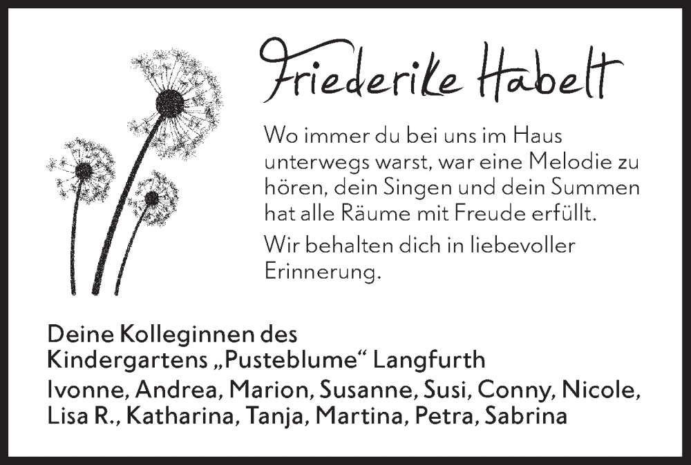  Traueranzeige für Friederike Habelt vom 31.01.2023 aus Hohenloher Tagblatt