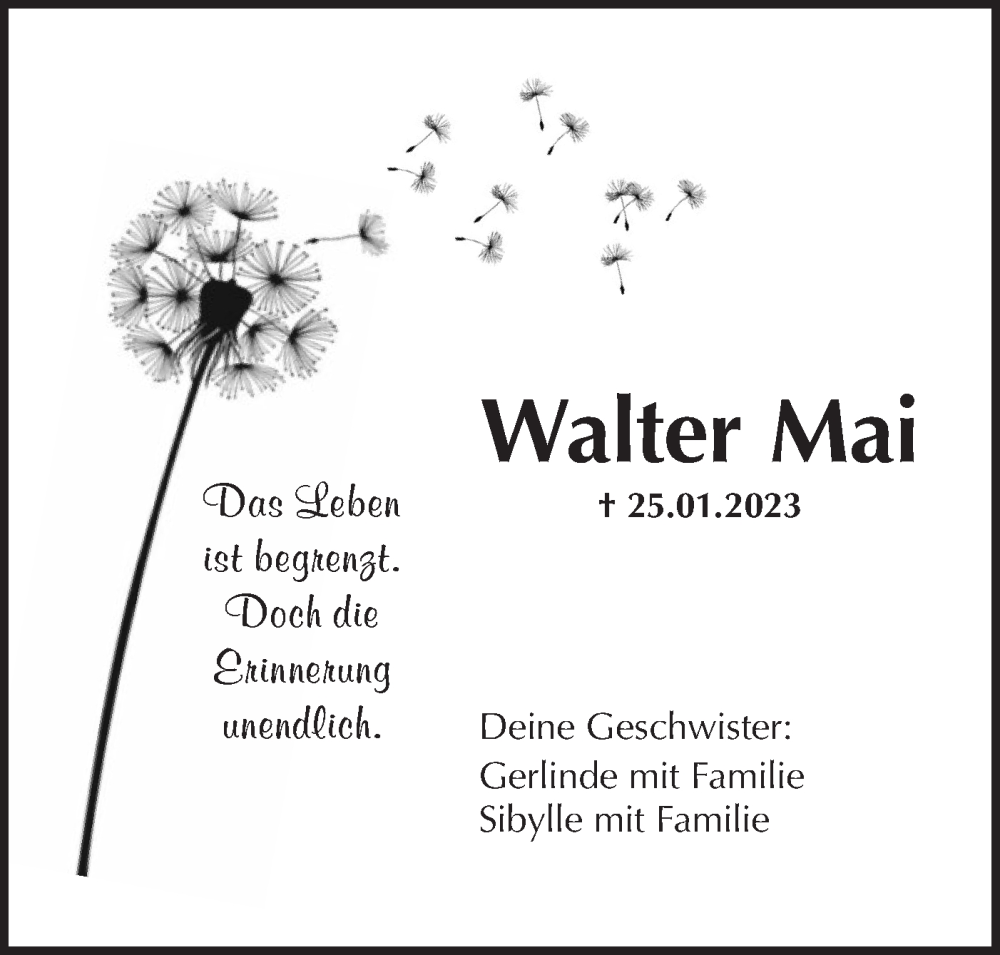  Traueranzeige für Walter Mai vom 31.01.2023 aus Hohenloher Tagblatt