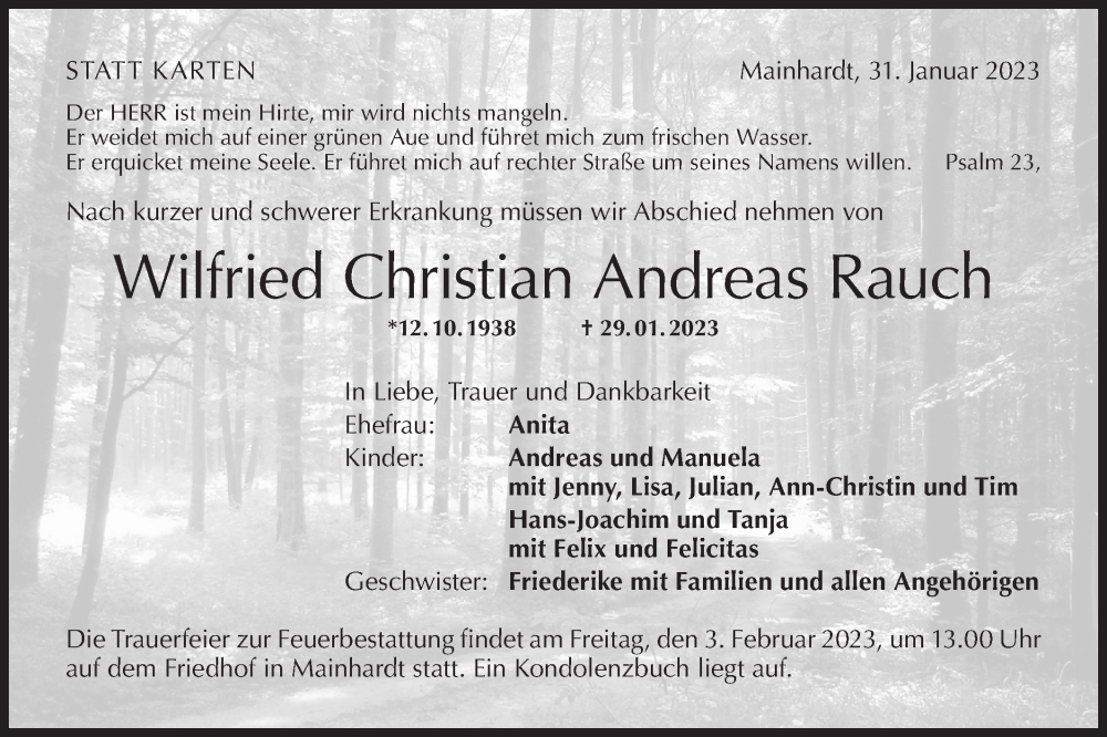  Traueranzeige für Wilfried  Rauch vom 01.02.2023 aus Haller Tagblatt
