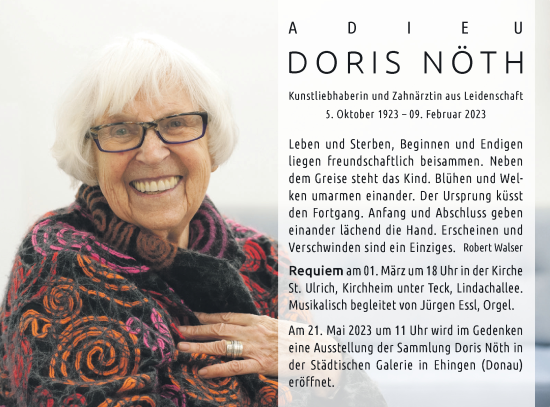 Traueranzeige von Doris Nöth von Ehinger Tagblatt